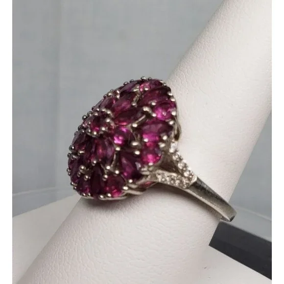 DJoy Signed 925 Sterling Silver Purplish Pink Rhodolite Garnet Ring Size 8.25 - Picture 15 of 16